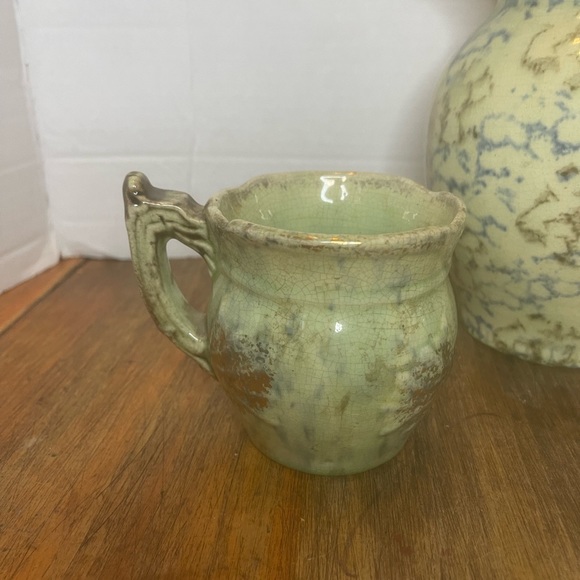 Antique Vintage Roseville Pottery Cornelian 3 Pieces Large Pitcher-Cup-Vase - Picture 3 of 12